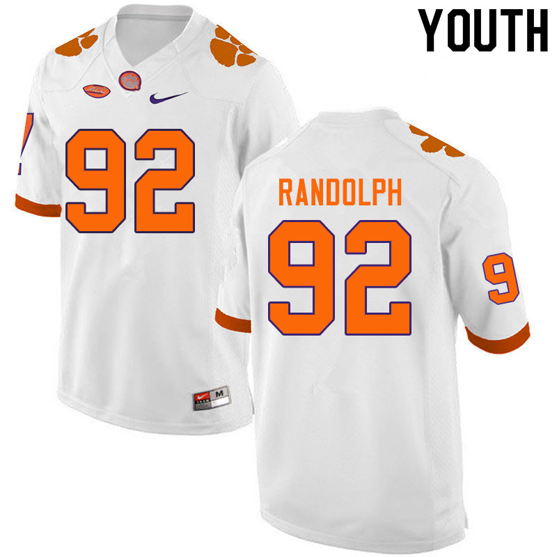 Youth #92 Klayton Randolph Clemson Tigers College Football Jerseys Sale-White - Click Image to Close